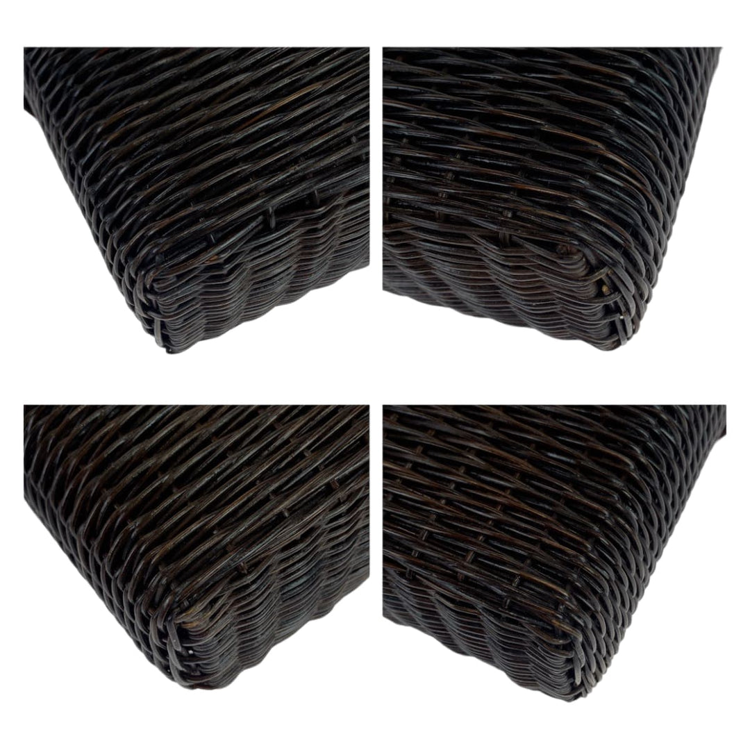 CHANEL Handbag Straw, Lambskin Dark Brown Gold Metal Handbag basket bag Rattan COCO Mark Women Used Authentic