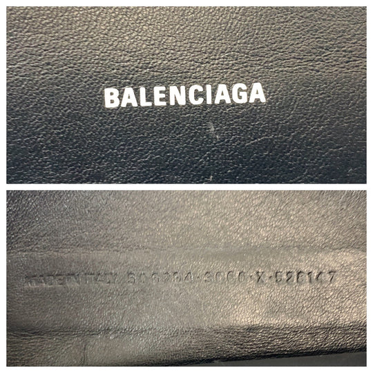 BALENCIAGA Clutch bag leather Black Green SilverMetal Clutch bag business bag Magazine Print mens Used Authentic