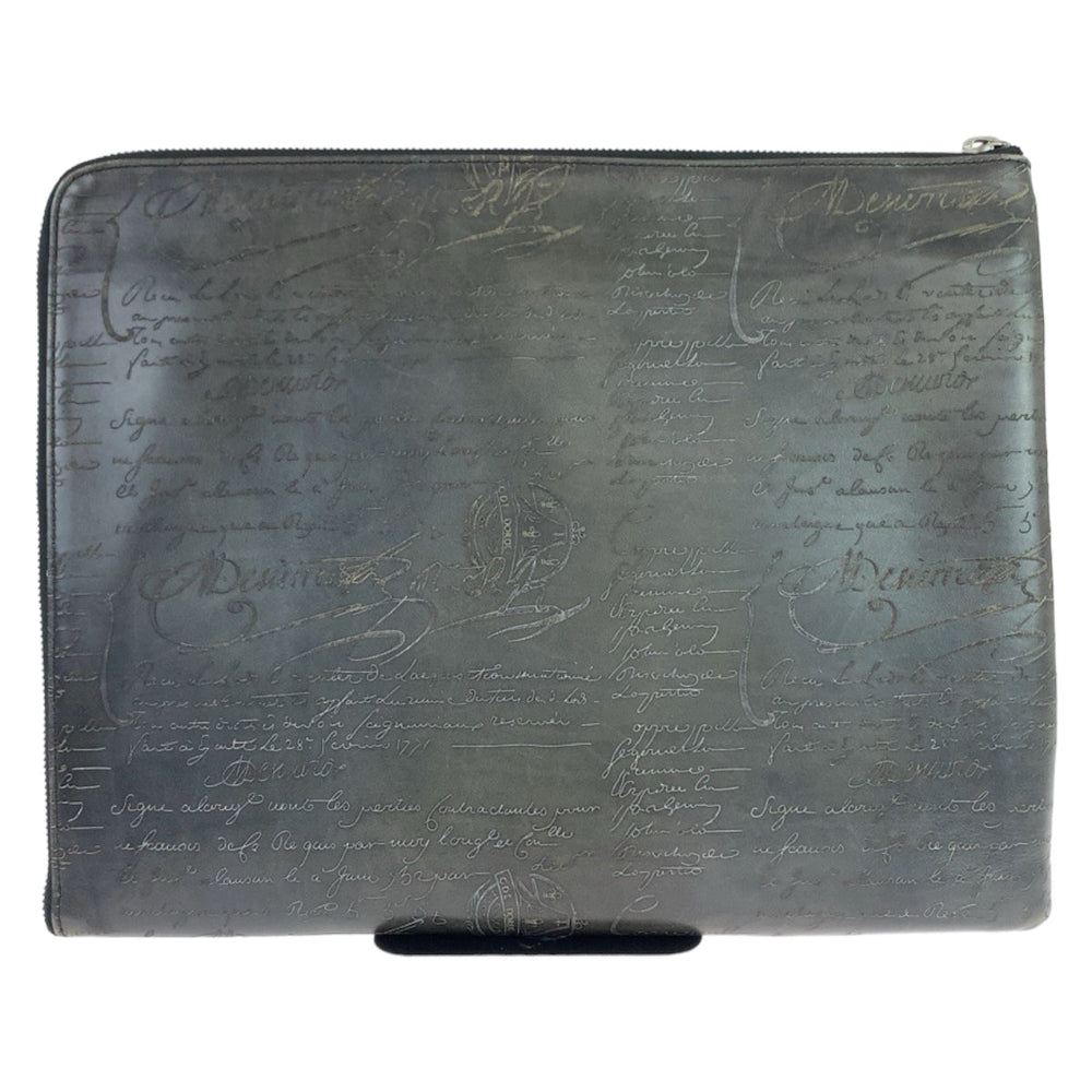 Berluti Clutch bag leather Gray Gunmetal Clutch bag business bag Calligraphy O'Grand Jules mens Used Authentic