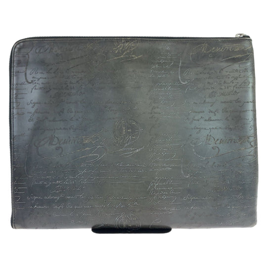 Berluti Clutch bag leather Gray Gunmetal Clutch bag business bag Calligraphy O'Grand Jules mens Used Authentic