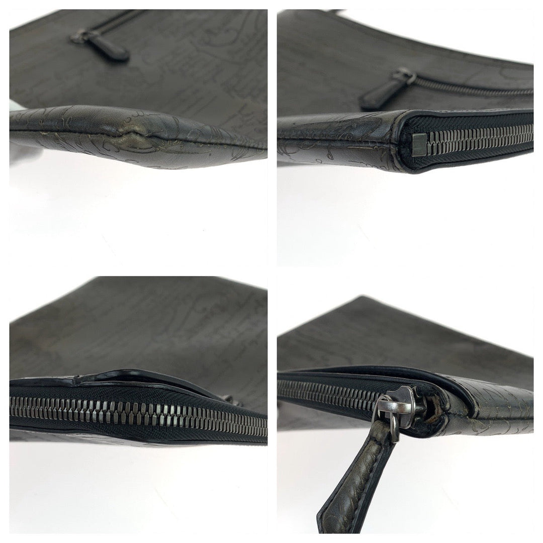 Berluti Clutch bag leather Gray Gunmetal Clutch bag business bag Calligraphy O'Grand Jules mens Used Authentic