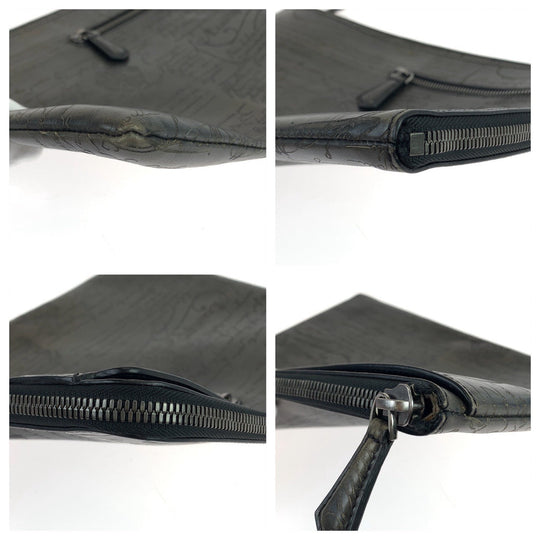 Berluti Clutch bag leather Gray Gunmetal Clutch bag business bag Calligraphy O'Grand Jules mens Used Authentic