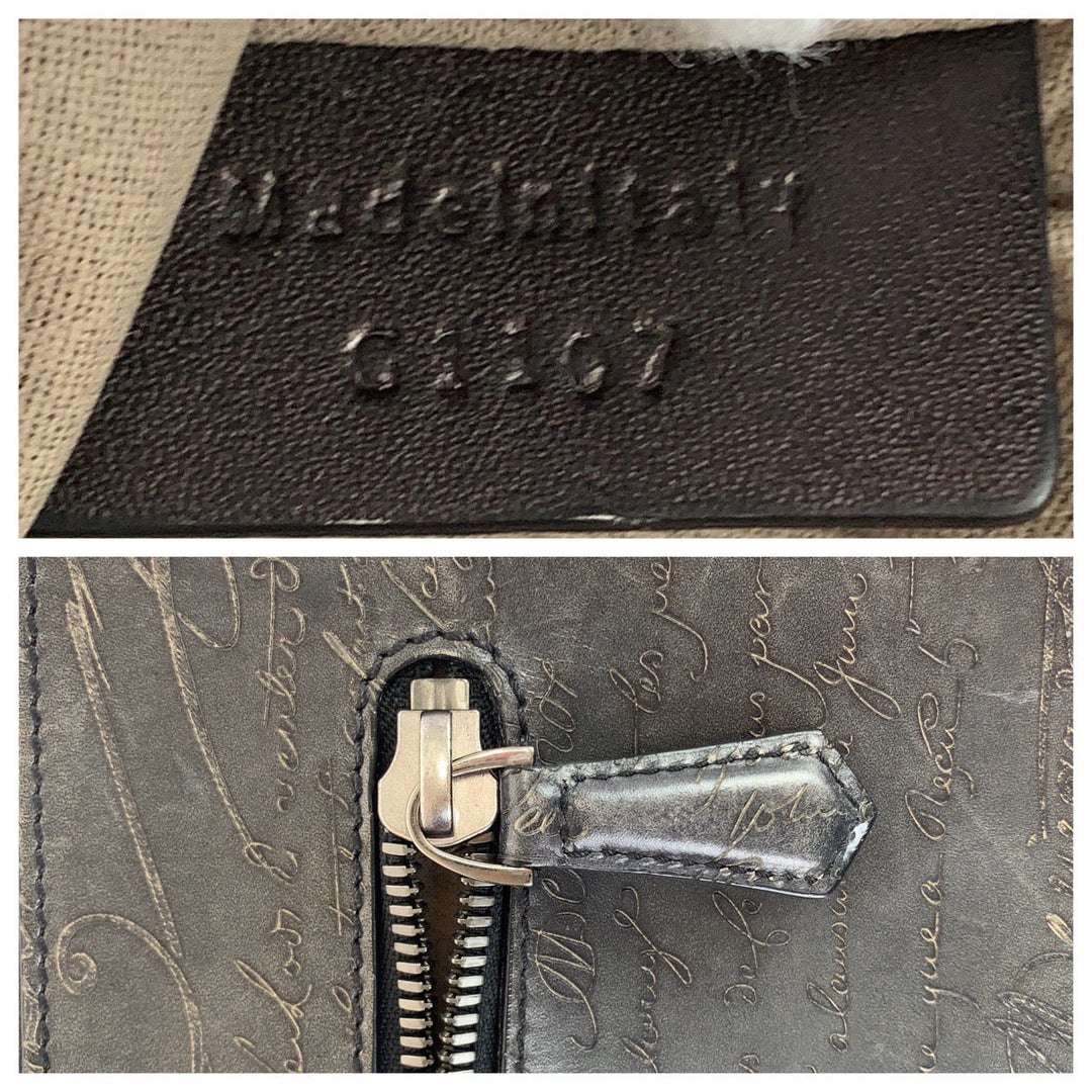 Berluti Clutch bag leather Gray Gunmetal Clutch bag business bag Calligraphy O'Grand Jules mens Used Authentic