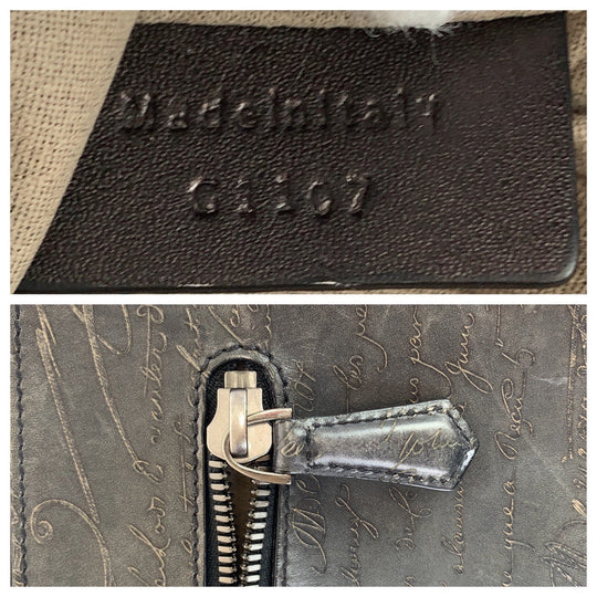 Berluti Clutch bag leather Gray Gunmetal Clutch bag business bag Calligraphy O'Grand Jules mens Used Authentic