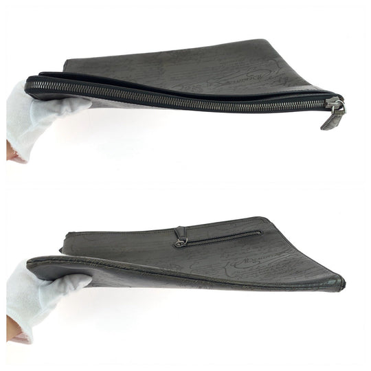 Berluti Clutch bag leather Gray Gunmetal Clutch bag business bag Calligraphy O'Grand Jules mens Used Authentic