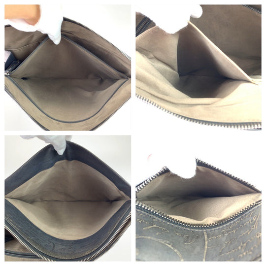 Berluti Clutch bag leather Gray Gunmetal Clutch bag business bag Calligraphy O'Grand Jules mens Used Authentic