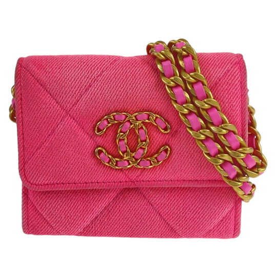 CHANEL Bifold Wallet canvas Pink Matte Gold Metal Chain Wallet chanel 19 Matrasse Women Used Authentic