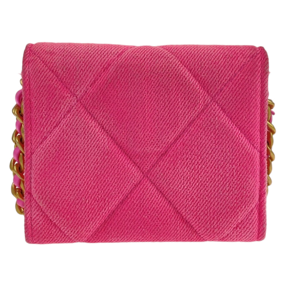 CHANEL Bifold Wallet canvas Pink Matte Gold Metal Chain Wallet chanel 19 Matrasse Women Used Authentic