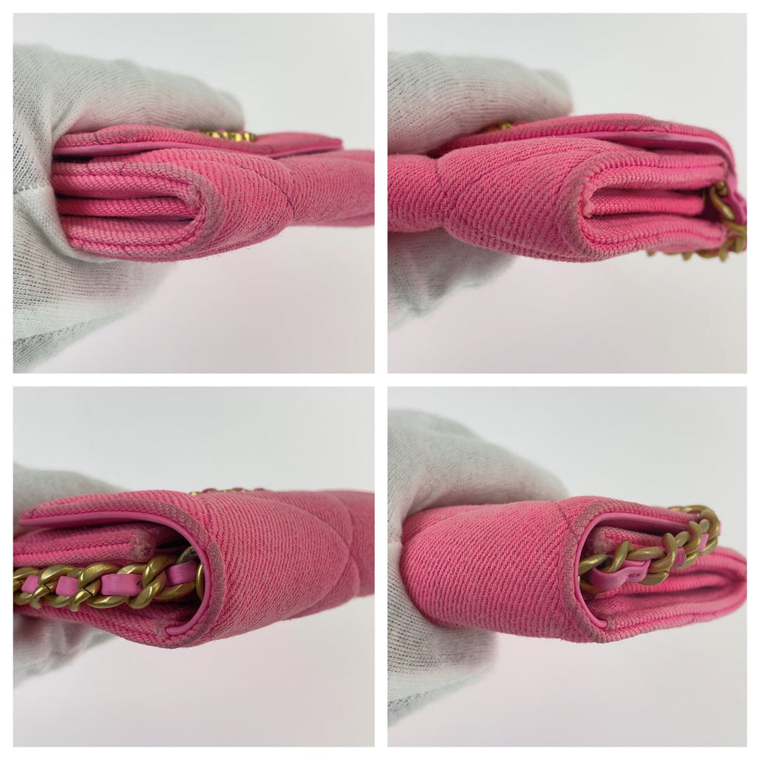 CHANEL Bifold Wallet canvas Pink Matte Gold Metal Chain Wallet chanel 19 Matrasse Women Used Authentic