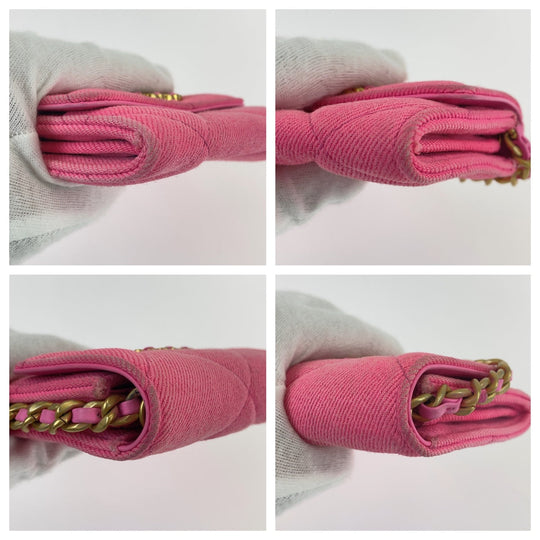 CHANEL Bifold Wallet canvas Pink Matte Gold Metal Chain Wallet chanel 19 Matrasse Women Used Authentic