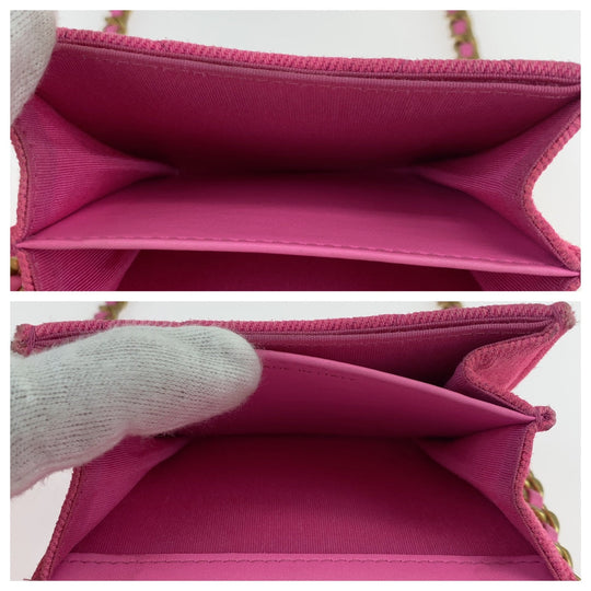 CHANEL Bifold Wallet canvas Pink Matte Gold Metal Chain Wallet chanel 19 Matrasse Women Used Authentic