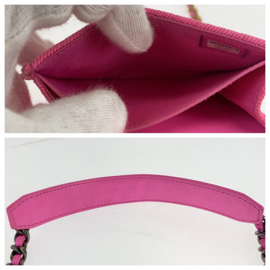CHANEL Bifold Wallet canvas Pink Matte Gold Metal Chain Wallet chanel 19 Matrasse Women Used Authentic