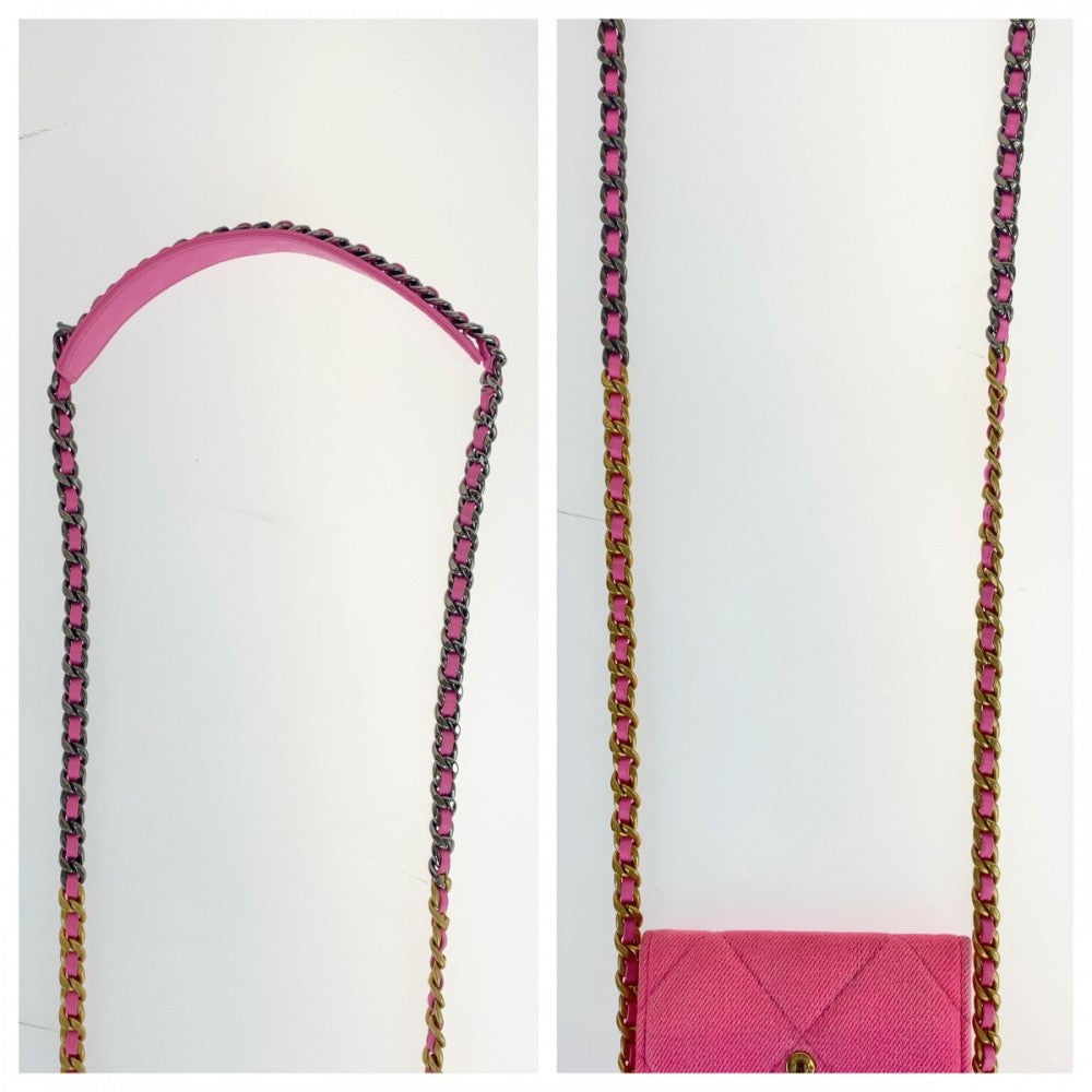 CHANEL Bifold Wallet canvas Pink Matte Gold Metal Chain Wallet chanel 19 Matrasse Women Used Authentic