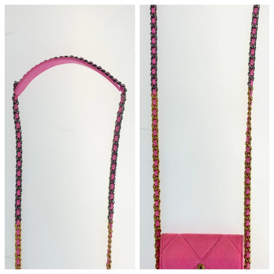 CHANEL Bifold Wallet canvas Pink Matte Gold Metal Chain Wallet chanel 19 Matrasse Women Used Authentic
