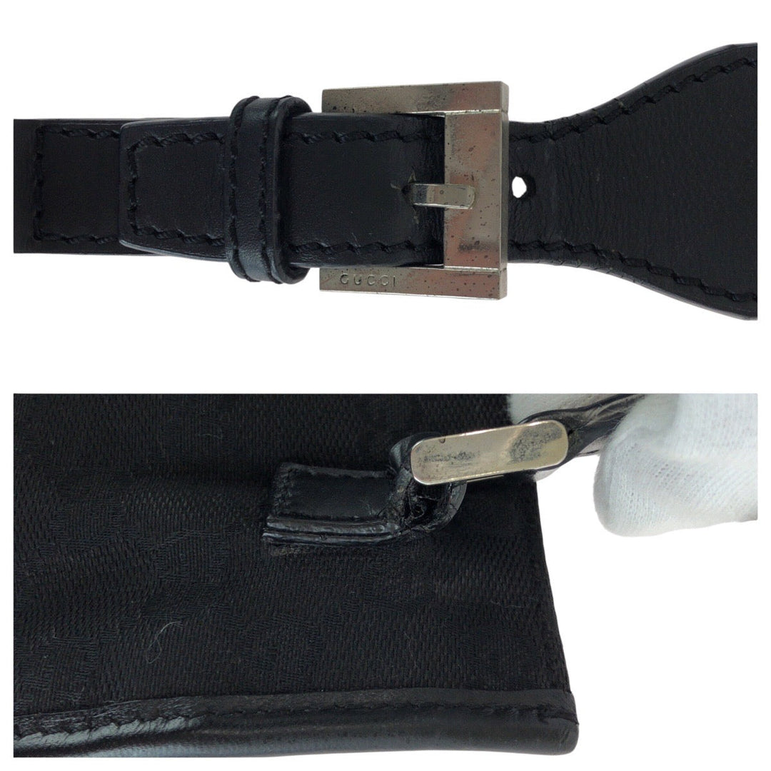 GUCCI Shoulder Bag 92562 GG canvas, leather Black SilverMetal Shoulder Bag pochette mens Used Authentic