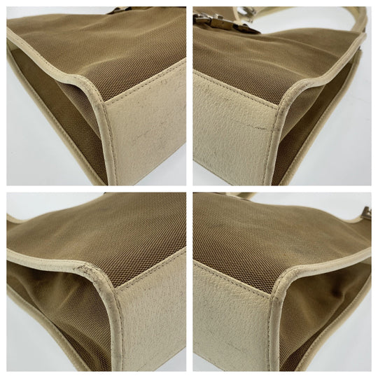 GUCCI Shoulder Bag 002 1067 canvas Beige White SilverMetal Shoulder Bag handbag Jackie Women Used Authentic