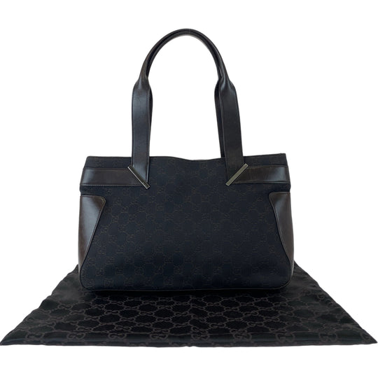 GUCCI Tote Bag 73983 GG canvas, leather Brown Silver Metal Tote Bag Shoulder Bag Handbag Women Used Authentic