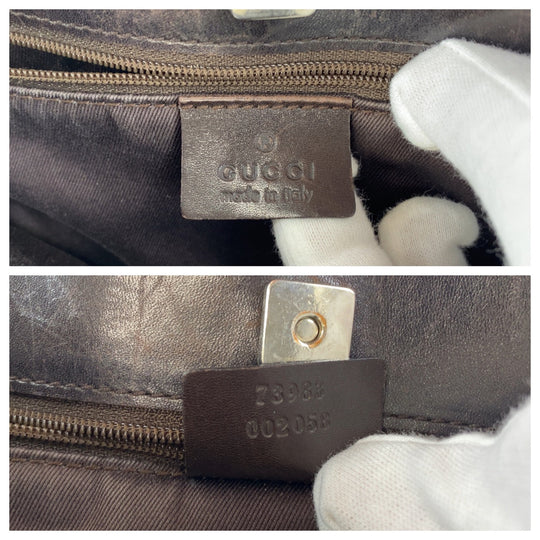 GUCCI Tote Bag 73983 GG canvas, leather Brown Silver Metal Tote Bag Shoulder Bag Handbag Women Used Authentic