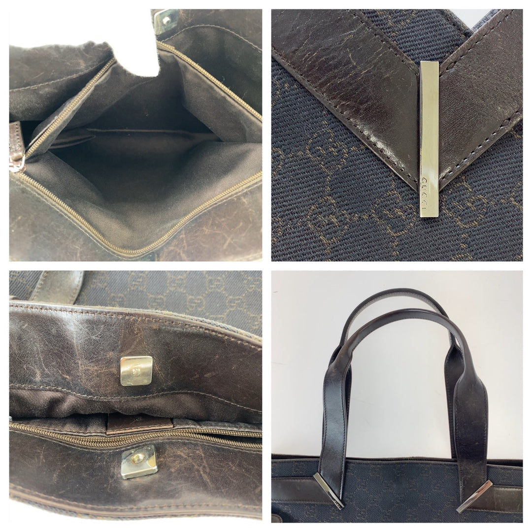 GUCCI Tote Bag 73983 GG canvas, leather Brown Silver Metal Tote Bag Shoulder Bag Handbag Women Used Authentic
