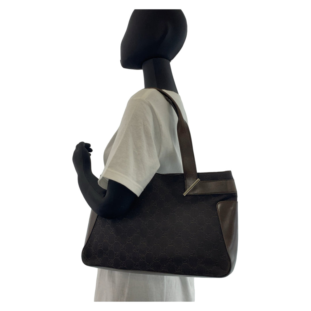 GUCCI Tote Bag 73983 GG canvas, leather Brown Silver Metal Tote Bag Shoulder Bag Handbag Women Used Authentic