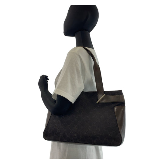 GUCCI Tote Bag 73983 GG canvas, leather Brown Silver Metal Tote Bag Shoulder Bag Handbag Women Used Authentic