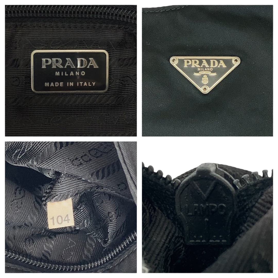 PRADA Shoulder Bag Nylon Black SilverMetal Crossbody Shoulder Bag Pochette Test Triangle With logo mens Used Authentic