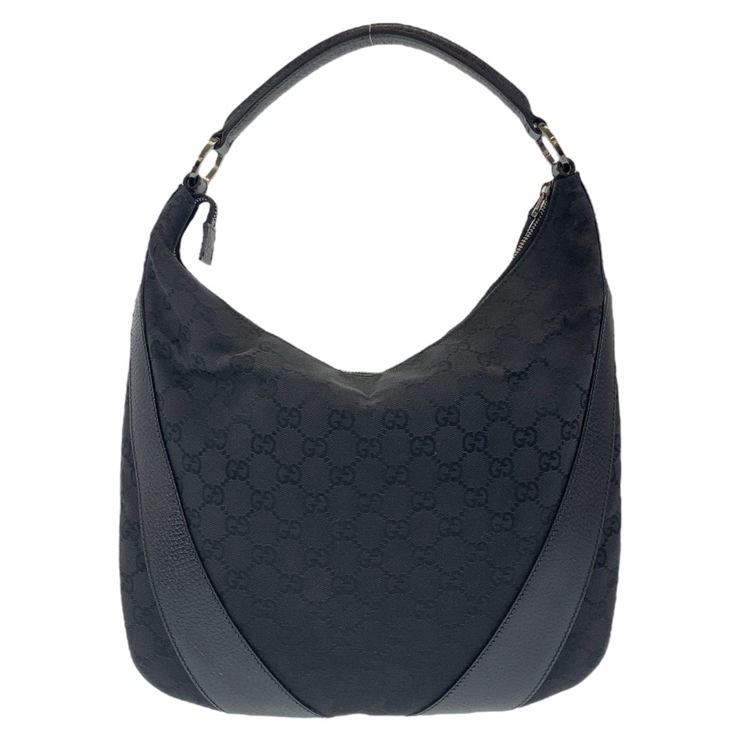 GUCCI Shoulder Bag 124357 GG canvas, leather Black Silver Metal Hobo Shoulder Bag Handbag Hobo GG pattern Women Used Authentic