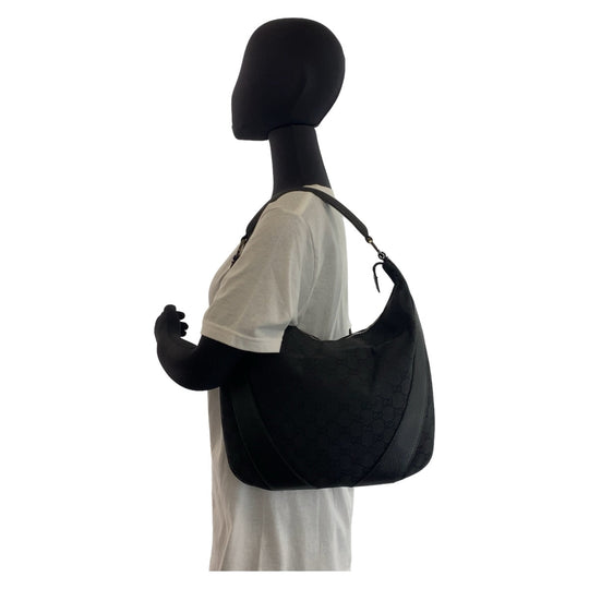GUCCI Shoulder Bag 124357 GG canvas, leather Black Silver Metal Hobo Shoulder Bag Handbag Hobo GG pattern Women Used Authentic
