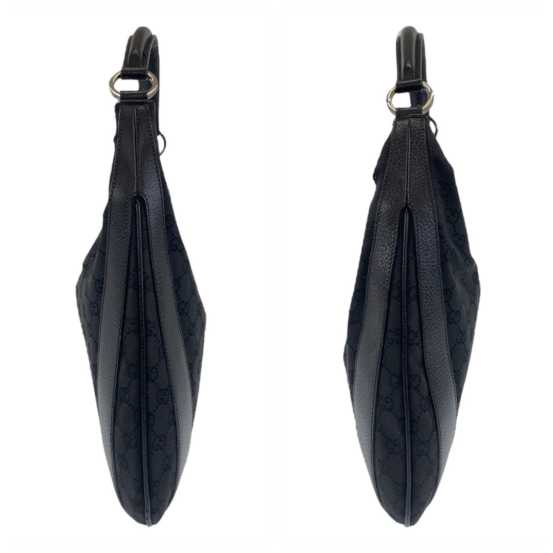 GUCCI Shoulder Bag 124357 GG canvas, leather Black Silver Metal Hobo Shoulder Bag Handbag Hobo GG pattern Women Used Authentic