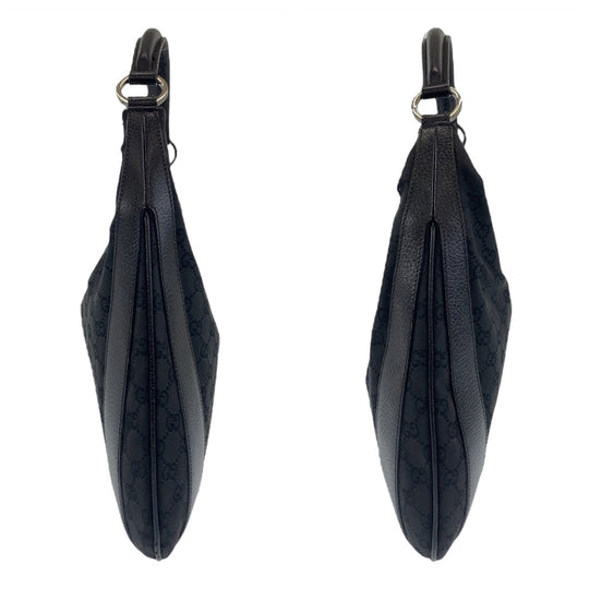 GUCCI Shoulder Bag 124357 GG canvas, leather Black Silver Metal Hobo Shoulder Bag Handbag Hobo GG pattern Women Used Authentic