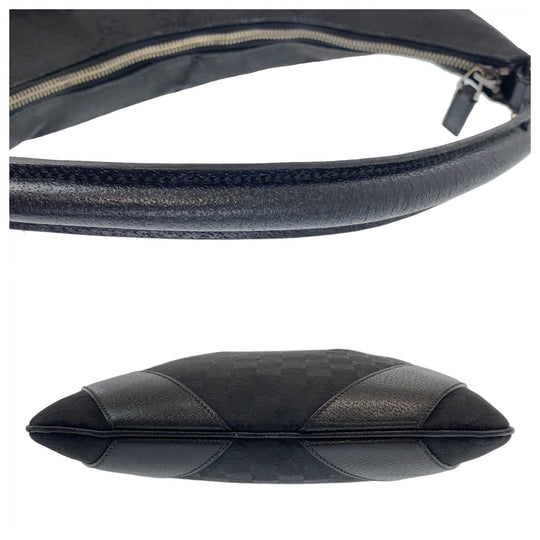 GUCCI Shoulder Bag 124357 GG canvas, leather Black Silver Metal Hobo Shoulder Bag Handbag Hobo GG pattern Women Used Authentic