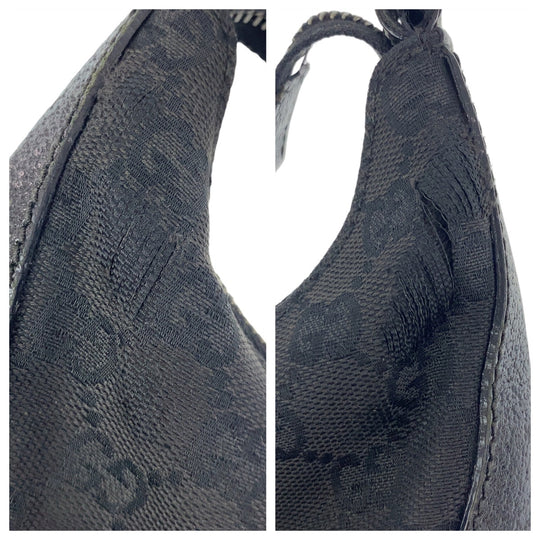 GUCCI Shoulder Bag 124357 GG canvas, leather Black Silver Metal Hobo Shoulder Bag Handbag Hobo GG pattern Women Used Authentic