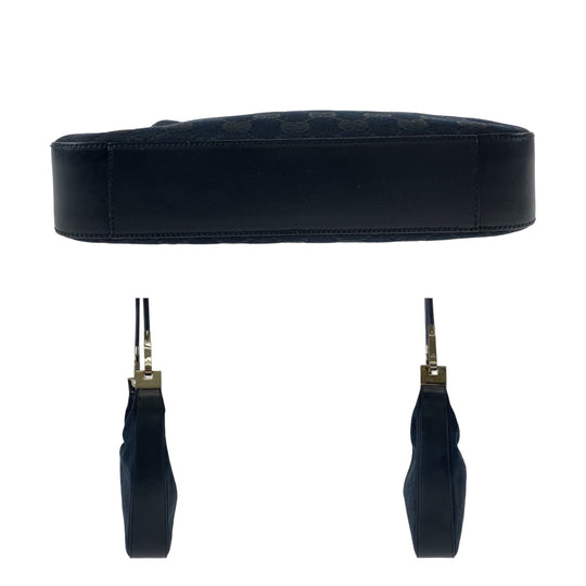 GUCCI Shoulder Bag 001 3812 GG canvas, leather Black SilverMetal Hobo Shoulder Bag Handbag Women Used Authentic