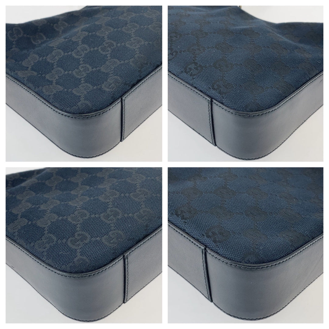 GUCCI Shoulder Bag 001 3812 GG canvas, leather Black SilverMetal Hobo Shoulder Bag Handbag Women Used Authentic