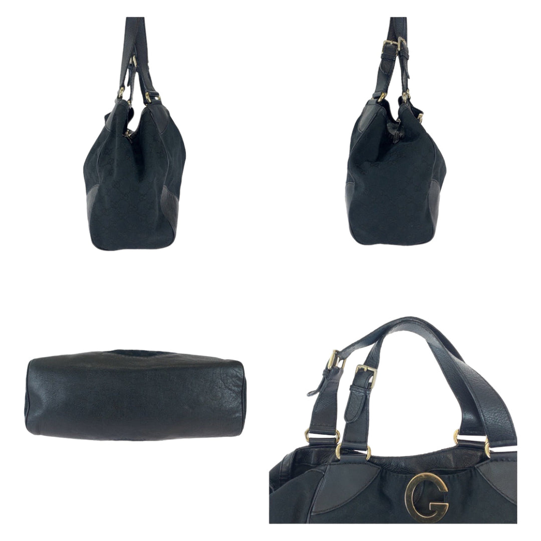 GUCCI Tote Bag 223972 GG canvas, leather Black Silver Metal Tote Bag Shoulder Bag Women Used Authentic