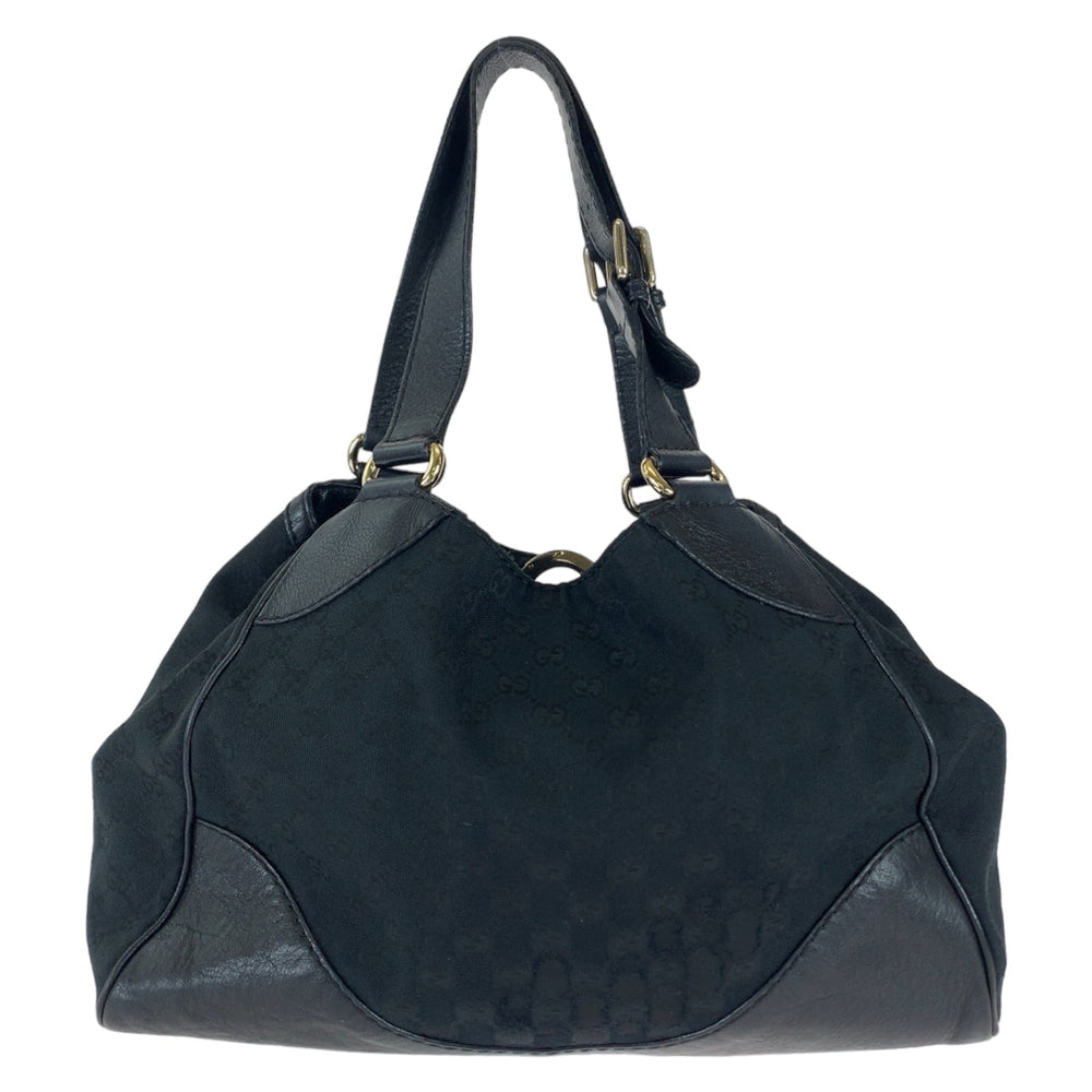 GUCCI Tote Bag 223972 GG canvas, leather Black Silver Metal Tote Bag Shoulder Bag Women Used Authentic