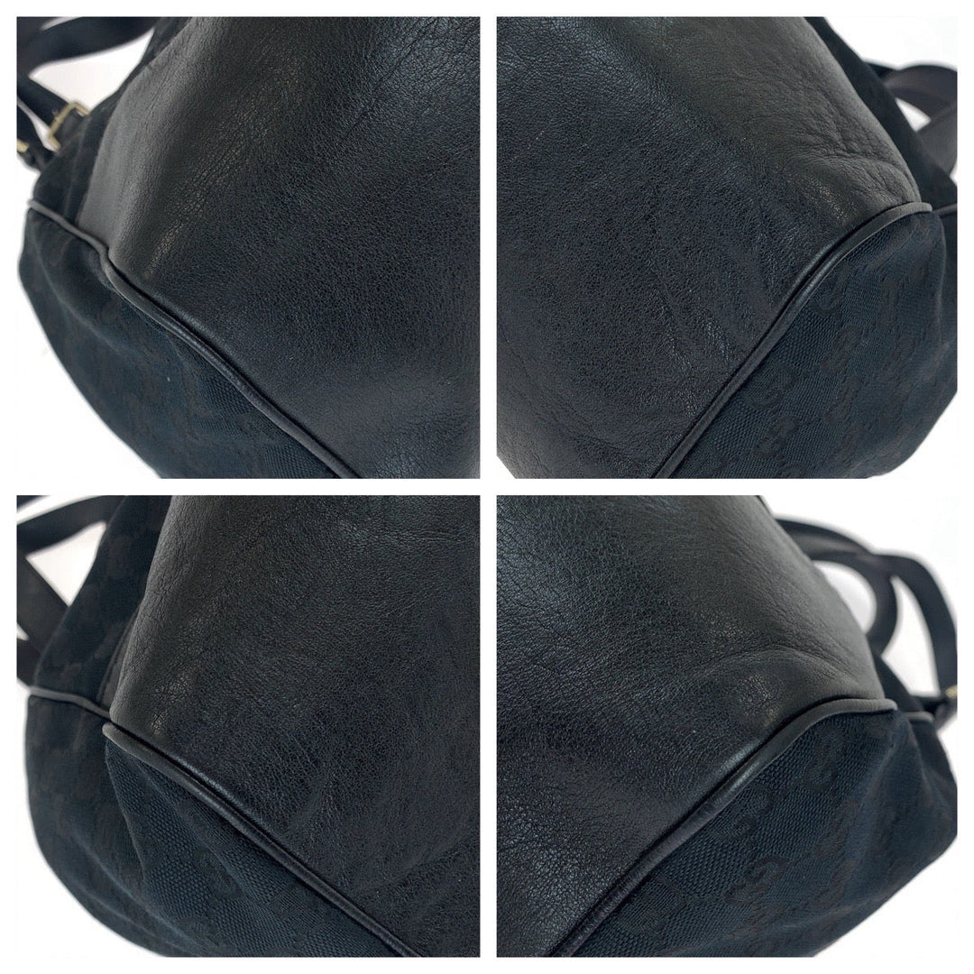 GUCCI Tote Bag 223972 GG canvas, leather Black Silver Metal Tote Bag Shoulder Bag Women Used Authentic