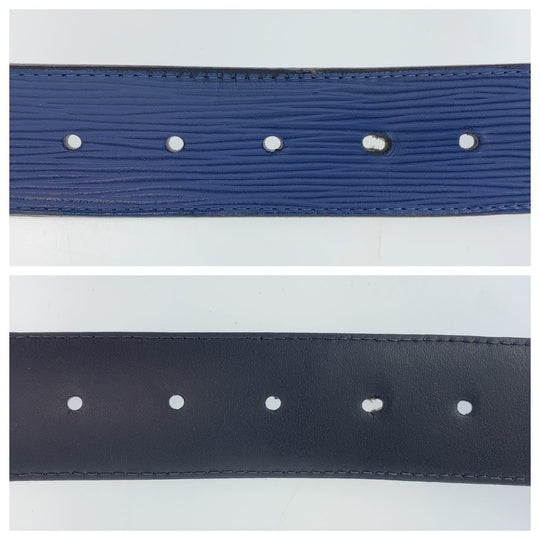 LOUIS VUITTON belt M0035 leather blue belt Epi santure mens 30 Used Authentic