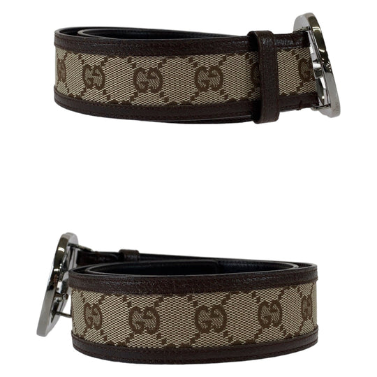 GUCCI belt 114876 GG canvas, leather Brown SilverMetal Belt GG buckle Interlocking mens 30 Used Authentic