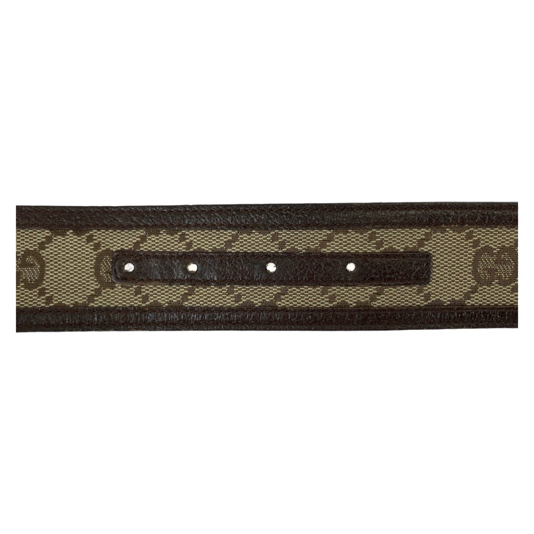GUCCI belt 114876 GG canvas, leather Brown SilverMetal Belt GG buckle Interlocking mens 30 Used Authentic