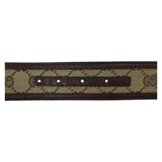 GUCCI belt 114876 GG canvas, leather Brown SilverMetal Belt GG buckle Interlocking mens 30 Used Authentic