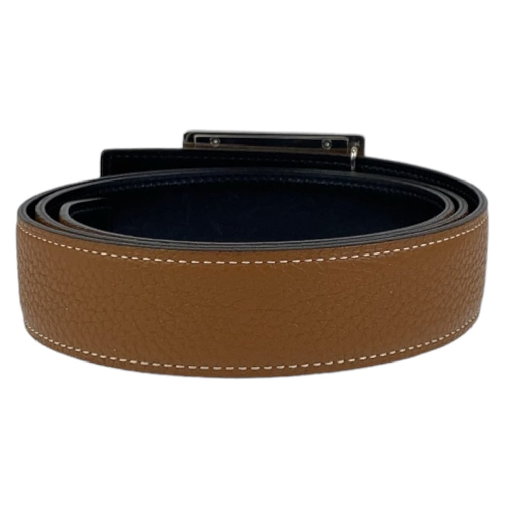 HERMES belt Togo , Box Calf Gold Camel Brown SilverMetal Stud buckle mens 100 Used Authentic