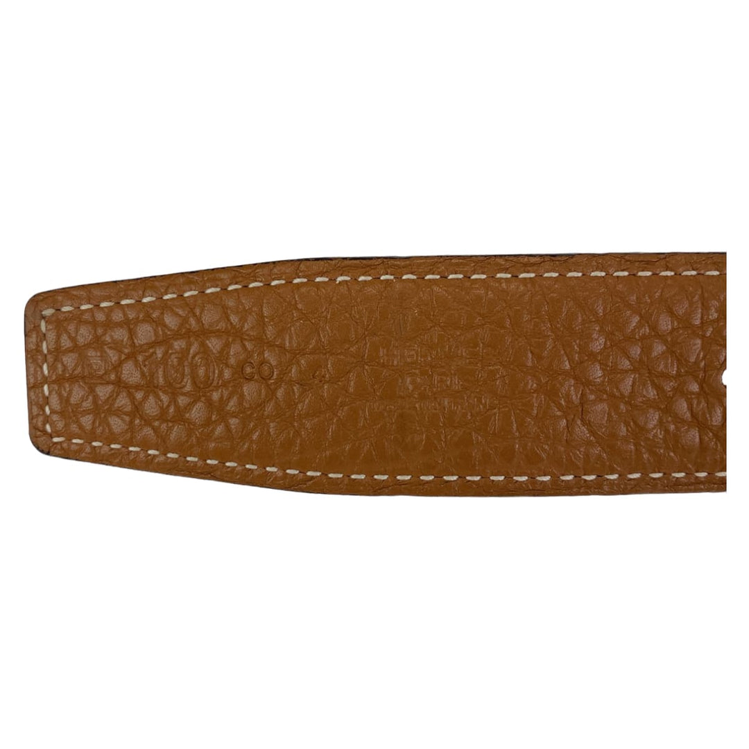 HERMES belt Togo , Box Calf Gold Camel Brown SilverMetal Stud buckle mens 100 Used Authentic