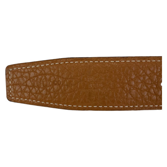 HERMES belt Togo , Box Calf Gold Camel Brown SilverMetal Stud buckle mens 100 Used Authentic
