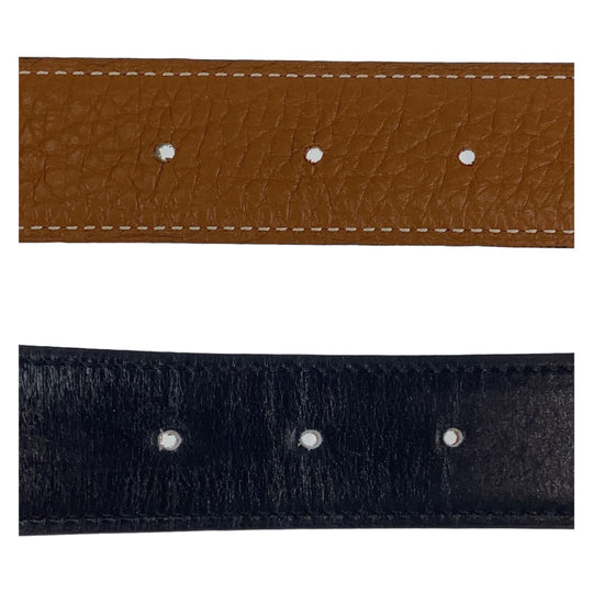 HERMES belt Togo , Box Calf Gold Camel Brown SilverMetal Stud buckle mens 100 Used Authentic