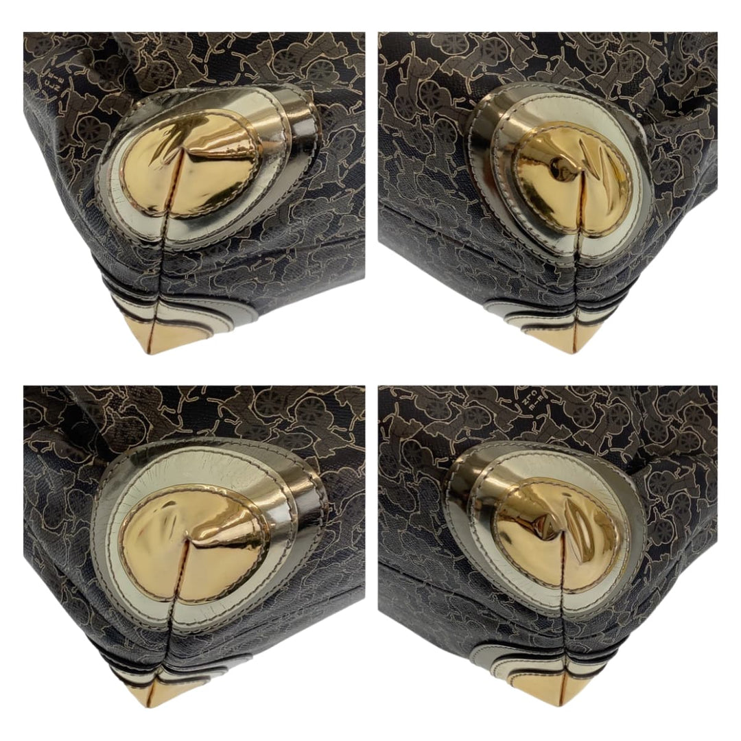 CELINE Tote Bag PVC Grey Multicolor SilverMetal Tote Bag Shoulder Bag Handbag Sulky Carriage Pattern Women Used Authentic