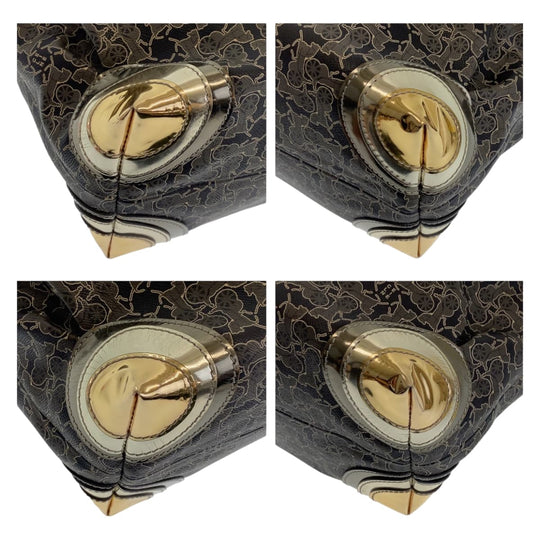 CELINE Tote Bag PVC Grey Multicolor SilverMetal Tote Bag Shoulder Bag Handbag Sulky Carriage Pattern Women Used Authentic