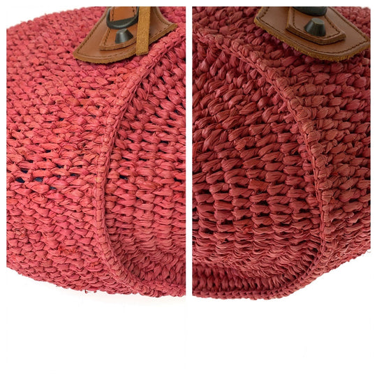 BALENCIAGA Tote Bag 236743 5660 Straw, Leather Pink brown Tote Bag Basket Bag Handbag Women Used Authentic