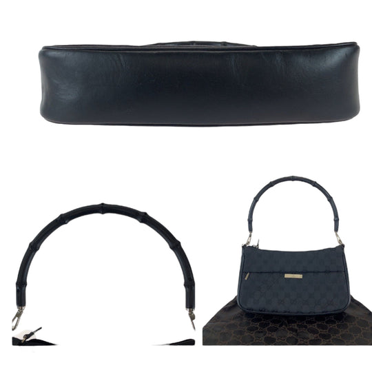 GUCCI Shoulder Bag 001 3865 GG canvas, leather Black Silver Metal Shoulder Bag handbag Bamboo Women Used Authentic