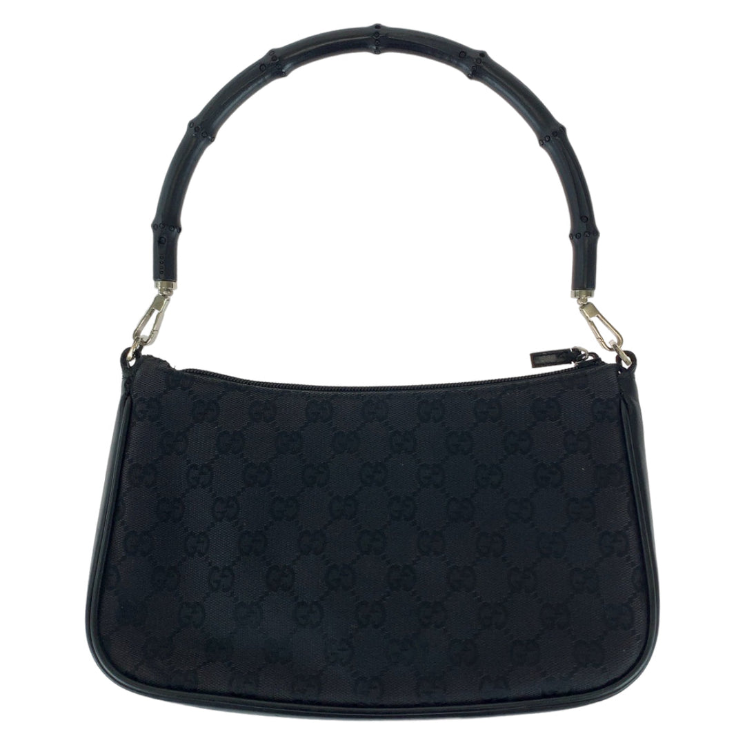 GUCCI Shoulder Bag 001 3865 GG canvas, leather Black Silver Metal Shoulder Bag handbag Bamboo Women Used Authentic